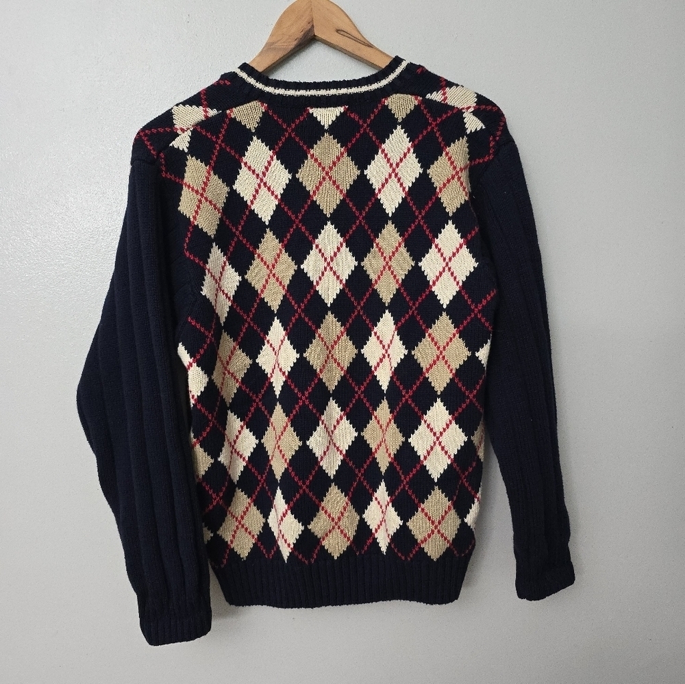 Vintage Izod Women’s M Diamond Argyle Knit Cardigan Preppy Academia Clueless - Picture 6 of 12